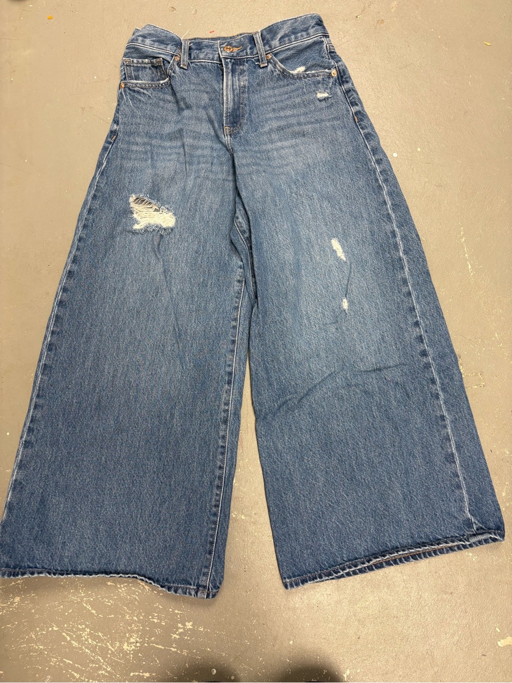Express Distressed High Rise Wide Leg Crop Jeans Womens 2 Regular